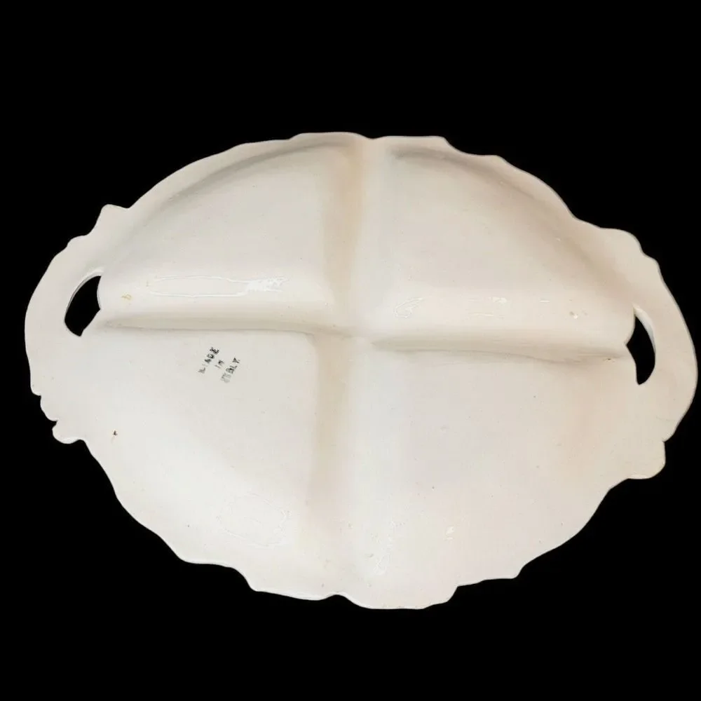 Vintage Italian Ceramic‎ Handpainted Floral Divided Serving Plate